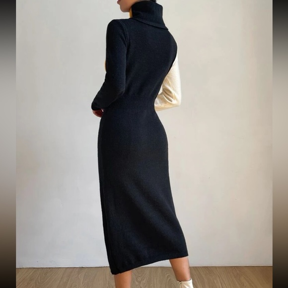 Cozy Color Block Stripe Turtleneck Sweater Dress - Picture 7 of 11